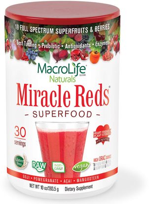 Macrolife Naturals, Miracle Reds, Superfood, Goji-Pomegranate-Acai-Mangosteen, 10 oz (283.5 g) ,المكملات الغذائية، سوبرفوودس، الأحمر، أدابتوغين