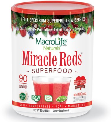 Macrolife Naturals, Miracle Reds, Superfood, Goji- Pomegranate- Acai- Mangosteen, 30 oz (850 g) ,المكملات الغذائية، مضادات الأكسدة، سوبرفوودس، الأحمر