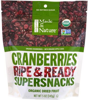 Made in Nature, Organic Cranberries Ripe & Ready Supersnacks, 5 oz (142 g) ,الطعام، الفاكهة المجفوفة