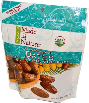 Made in Nature, Organic Dates, Pitted, Sun-Dried & Unsulfured, 6 oz (170 g) ,الطعام، الفاكهة المجفوفة