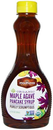 Madhava Natural Sweeteners, Organic Maple Agave Pancake Syrup, 11.75 fl oz (347 ml) ,الغذاء، المحليات