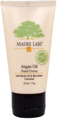 Madre Labs, Argan Oil Hand Cream with Marula & Coconut Oils plus Shea Butter, Soothing and Unscented, 2.5 oz (71 g) ,حمام، الجمال، أرجان، أعطى، كريامز