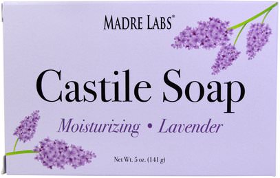 Madre Labs, Castile Soap Bar, No Gluten, No GMOs, No Sulfates, Plant-Based, Lavender, 5 oz (141 g) ,حمام، الجمال، الصابون، الصابون القشتالي، مختبرات مادري الصابون القاسي