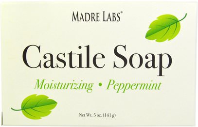 Madre Labs, Castile Soap Bar, No Gluten, No GMOs, No Sulfates, Plant-Based, Peppermint, 5 oz (141 g) ,حمام، الجمال، الصابون، الصابون القشتالي، مختبرات مادري الصابون القاسي