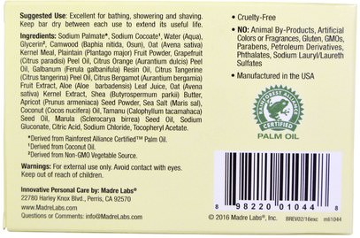 مختبرات مادري إكسفولياتينغ الصابون Madre Labs, Exfoliating Soap Bar with Marula & Tamanu Oils plus Shea Butter, Citrus, 5 oz (141 g)