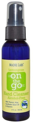 Madre Labs, Lemongrass, On The Go, Hand Cleanser, Alcohol-Free, With Aloe, 2 fl. oz. (60 mL) ,حمام، الجمال، أعطى المطهر، إلي النهاية
