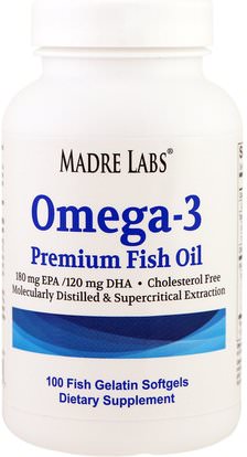 Madre Labs, Omega-3 Premium Fish Oil, No GMOs, No Gluten, 100 Fish Gelatin Softgels ,المكملات الغذائية، إيفا أوميجا 3 6 9 (إيبا دا)، أوميغا 369 قبعات / علامات التبويب
