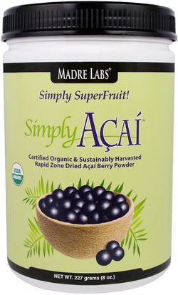 Madre Labs, Simply Acai Organic Powder, 8 oz (227 g) ,المكملات الغذائية، مقتطفات الفاكهة، سوبر الفواكه، مسحوق أكاي