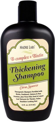 Madre Labs, Thickening B-Complex + Biotin Shampoo, No Sulfates, Citrus Squeeze, 14 fl oz (414 ml) ,حمام، الجمال، الشعر، فروة الرأس، مادر مختبرات العناية بالشعر، الشامبو، مكيف