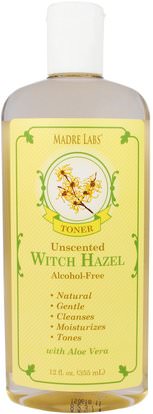 Madre Labs, Witch Hazel Toner, Moisturizing and Plant-Based, Unscented, Alcohol-Free, 12 fl. oz. (355 mL) ,مادر، المختبرات، تجميل الوجه، تهتم، الجمال، إلتحم