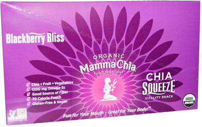 Mamma Chia, Organic Chia Squeeze Vitality Snack, Blackberry Bliss, 8 Pouches, 3.5 oz (99 g) Each ,المكملات الغذائية، إيفا أوميجا 3 6 9 (إيبا دا)، بذور شيا