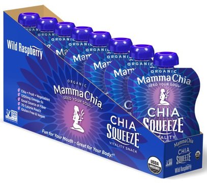 Mamma Chia, Organic Chia Squeeze, Vitality Snack, Wild Raspberry, 8 Pouches, 3.5 oz (99 g) Each ,المكملات الغذائية، إيفا أوميجا 3 6 9 (إيبا دا)، بذور شيا