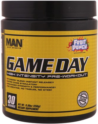 MAN Sport, LLC, Game Day, High Intensity Pre-Workout, Fruit Punch, 8.99 oz (255 g) ,والرياضة، تجريب