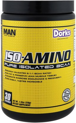 MAN Sport, LLC, ISO-Amino, Pure Isolated BCAA, Dorks, 7.41 oz (210 g) ,والرياضة، والمكملات الغذائية، بكا (متفرعة سلسلة الأحماض الأمينية)