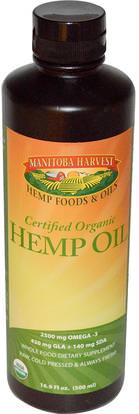 Manitoba Harvest, Certified Organic Hemp Oil, 16.9 fl oz (500 ml) ,المكملات الغذائية، إيفا أوميجا 3 6 9 (إيبا دا)، منتجات القنب، زيت بذور القنب