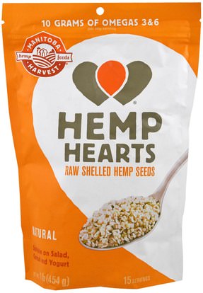 Manitoba Harvest, Hemp Hearts, Raw Shelled Hemp Seeds, 1 lb (454 g) ,المكملات الغذائية، إيفا أوميجا 3 6 9 (إيبا دا)، منتجات القنب، قصف بذور القنب