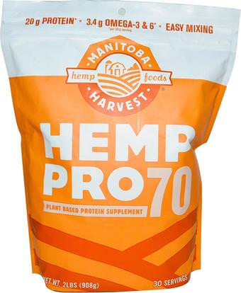 Manitoba Harvest, Hemp Pro70, Plant Based Protein Supplement, 2 lbs (908 g) ,المكملات الغذائية، إيفا أوميجا 3 6 9 (إيبا دا)، منتجات القنب، مسحوق بروتين القنب
