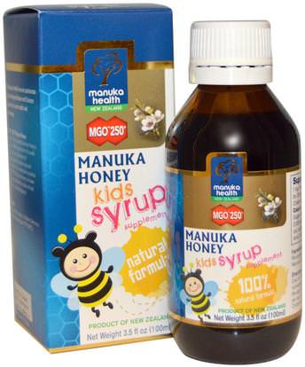 Manuka Health, Manuka Honey Kids Syrup, MGO 250+, 3.5 fl oz (100 ml) ,صحة الأطفال، والسعال انفلونزا البرد