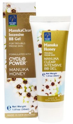 Manuka Health, Manuka Honey, ManukaClear Intensive BB Gel, 1.01 fl oz (30 ml) ,جمال، العناية بالوجه، نوع الجلد الوردية، البشرة الحساسة، منظفات الوجه
