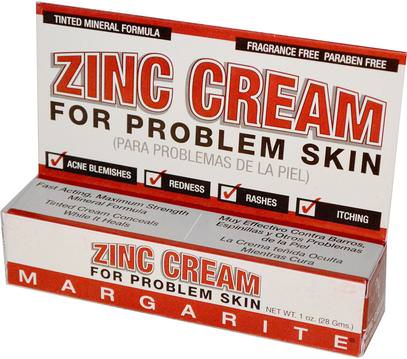 Margarite Cosmetics, Zinc Cream, For Problem Skin, 1 oz (28 g) ,الجمال، حب الشباب المنتجات الموضعية، التهاب الجلد