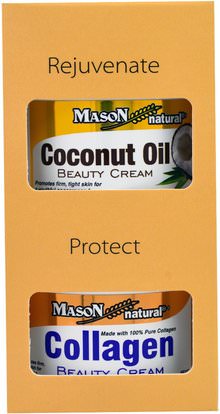 Mason Naturals, Coconut Oil Beauty Cream + Collagen Beauty Cream, 2 Jars, 2 oz (57 g) Each ,الجمال، العناية بالوجه، الكريمات المستحضرات، الأمصال، حمام، هدية مجموعات