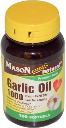 Mason Naturals, Garlic Oil 1000, 100 Softgels ,المكملات الغذائية، المضادات الحيوية، زيت الثوم، الصحة