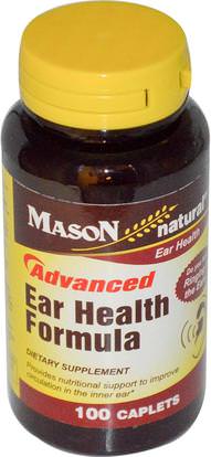 Mason Naturals, Advanced Ear Health Formula, 100 Caplets ,الصحة، الأذن السمع وطنين الأذن، السمع المنتجات