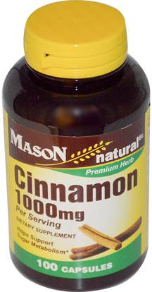 Mason Naturals, Cinnamon, 1000 mg, 100 Capsules ,الأعشاب، القرفة استخراج