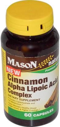 Mason Naturals, Cinnamon Alpha Lipoic Acid Complex, 60 Capsules ,الصحة، نسبة السكر في الدم