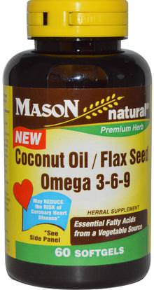 Mason Naturals, Coconut Oil / Flax Seed Omega 3-6-9, 60 Softgels ,المكملات الغذائية، إيفا أوميجا 3 6 9 (إيبا دا)، زيت السمك