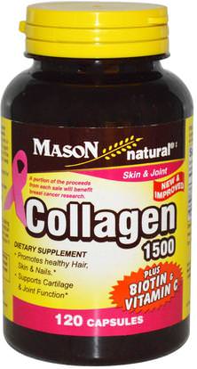 Mason Naturals, Collagen 1500, Plus Biotin & Vitamin C, 120 Capsules ,الصحة، العظام، هشاشة العظام، الكولاجين، النساء، مكملات الشعر، مكملات الأظافر، ملاحق الجلد