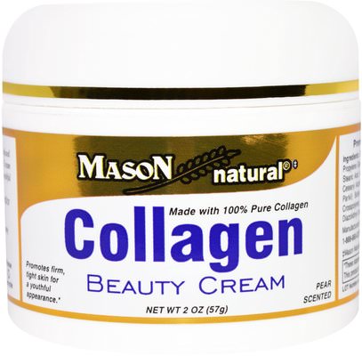 Mason Naturals, Collagen Beauty Cream, Pear Scented, 2 oz (57 g) ,الجمال، العناية بالوجه، نوع البشرة المضادة للشيخوخة الجلد، الكريمات المستحضرات، الأمصال