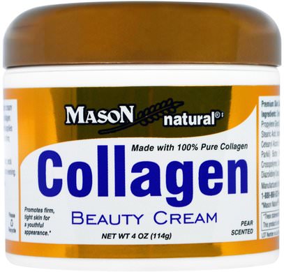 Mason Naturals, Collagen Beauty Cream, Pear Scented, 4 oz (114 g) ,الجمال، العناية بالوجه، نوع البشرة المضادة للشيخوخة الجلد، الكريمات المستحضرات، الأمصال