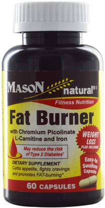 Mason Naturals, Fat Burner with Chromium Picolinate, L-Carnitine and Iron, 60 Capsules ,المكملات الغذائية، والأحماض الأمينية، ل كارنيتين، والصحة