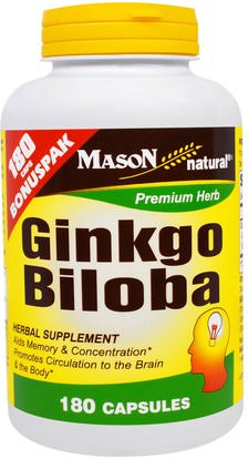 Mason Naturals, Ginkgo Biloba, 180 Capsules ,الأعشاب، الجنكة، بيلوبا