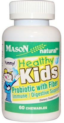 Mason Naturals, Healthy Kids Probiotic With Fiber, 60 Chewables ,المكملات الغذائية، البروبيوتيك، الأطفال البروبيوتيك، استقرت البروبيوتيك