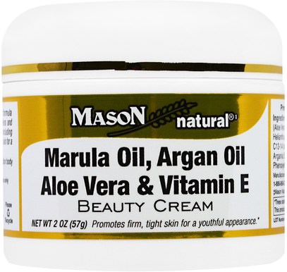 Mason Naturals, Marula Oil, Argan Oil Aloe Vera & Vitamin E Beauty Cream, 2 oz (57 g) ,الجمال، العناية بالوجه، نوع البشرة المضادة للشيخوخة الجلد، الكريمات المستحضرات، الأمصال