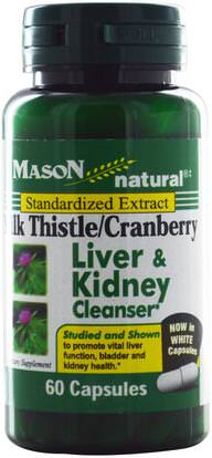 Mason Naturals, Milk Thistle/Cranberry, Liver & Kidney Cleanser, 60 Capsules ,الصحة، السموم، الحليب الشوك (سيليمارين)، دعم الكبد