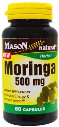 Mason Naturals, Moringa, 500 mg, 60 Capsules ,الصحة، الانفلونزا الباردة والفيروسية، جهاز المناعة، الأعشاب، كبسولات المورينجا