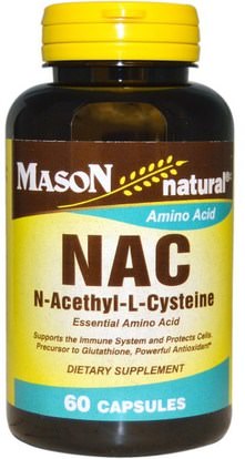 Mason Naturals, NAC N-Acethyl-L-Cysteine, 60 Capsules ,المكملات الغذائية، مضادات الأكسدة، الأحماض الأمينية، ناك (ن أستيل السيستين)