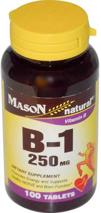 Mason Naturals, Vitamin B-1, 250 mg, 100 Tablets ,الفيتامينات، فيتامين ب، فيتامين ب 1 - الثيامين