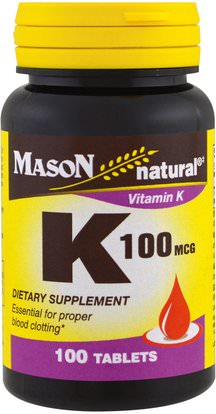 Mason Naturals, Vitamin K, 100 mcg, 100 Tablets ,الفيتامينات، فيتامين k