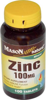 Mason Naturals, Zinc, 100 mg, 100 Tablets ,المكملات الغذائية، المعادن، الزنك