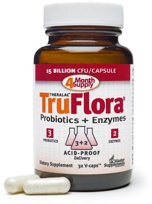 Master Supplements, TruFlora, Probiotics + Enzymes, 32 Vcaps ,المنتجات المثلجة المبردة، والمكملات الغذائية، البروبيوتيك