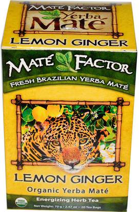 Mate Factor, Organic Yerba Mat, Lemon Ginger, 20 Tea Bags, 2.47 oz (70 g) ,الطعام، شاي الأعشاب، يربا، ميت