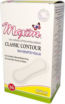 Maxim Hygiene Products, Classic Contour Pads, Regular, Unscented, 16 Pads ,حمام، الجمال، المرأة