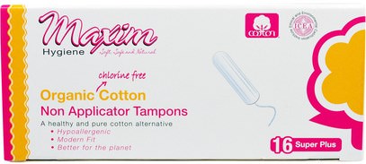 Maxim Hygiene Products, Maxim Organic Cotton Non Applicator Tampons, Super Plus, 16 Tampons ,حمام، الجمال، المرأة