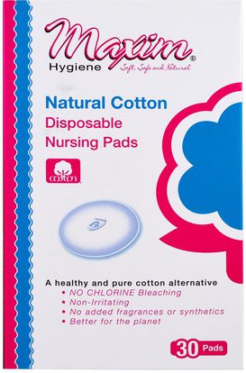 Maxim Hygiene Products, Natural Cotton, Disposable Nursing Pads, 30 Pads ,صحة الطفل، تغذية الطفل، الرضاعة الطبيعية