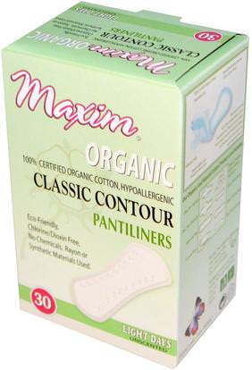Maxim Hygiene Products, Organic Classic Contour Pantiliners, Light Days, Unscented, 30 Pantiliners ,حمام، الجمال، المرأة