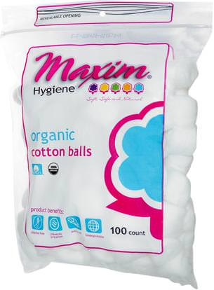 Maxim Hygiene Products, Organic Cotton Balls, 100 Count ,حمام، جمال، قطن كرات مسحات وجولات